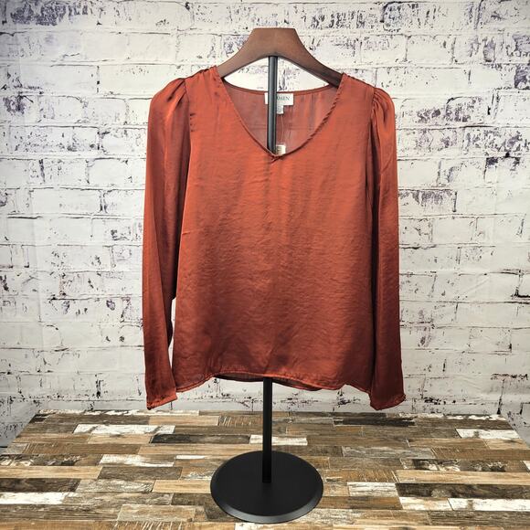 Carmen Burnt Orange Pleated V-Neck Top, Size Small, Luxe Look, New With Tags!‎ - Picture 1 of 4
